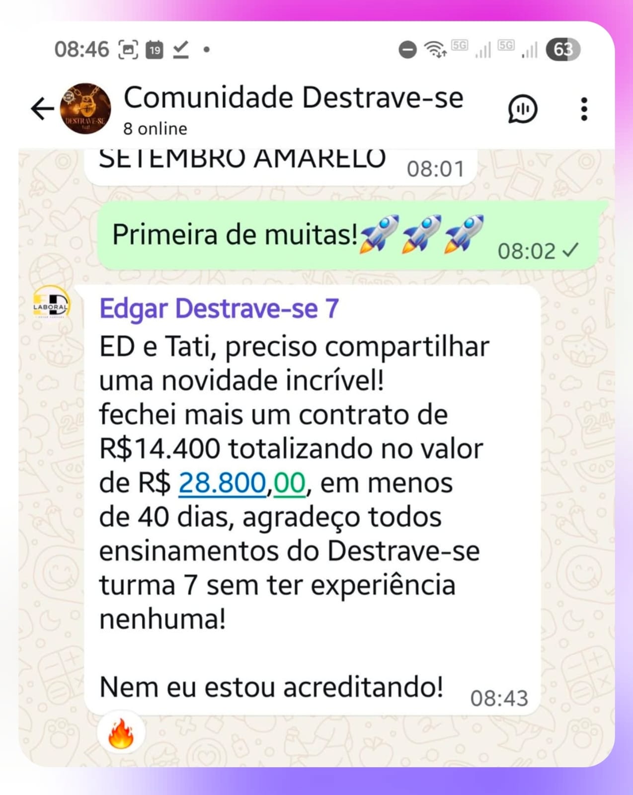 Depoimento: contrato de R$28.800 fechado com a metodologia Laboral