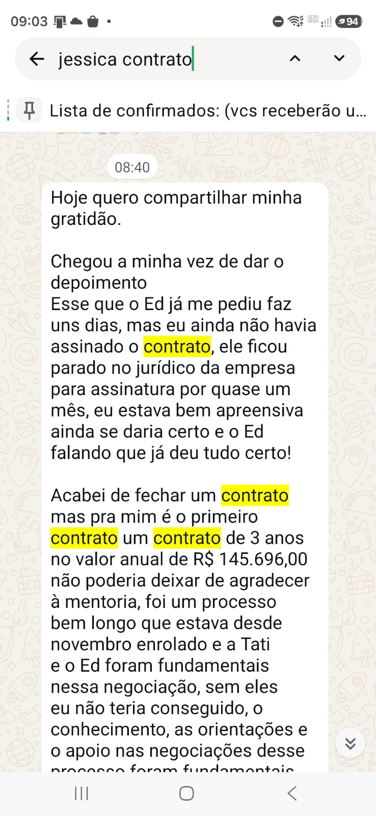 Depoimento: primeiro contrato de 3 anos, R$145.696 anual